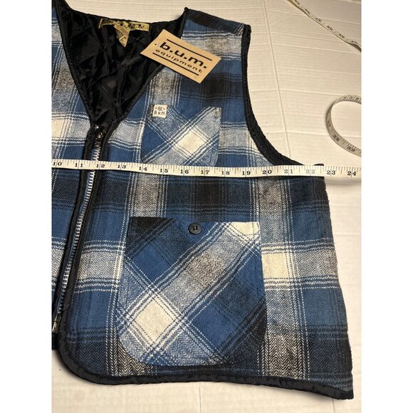 Vintage NWT men’s B.U.M. Equipment Blue & Black Plaid Quilted Cotton Vest L - Picture 10 of 11